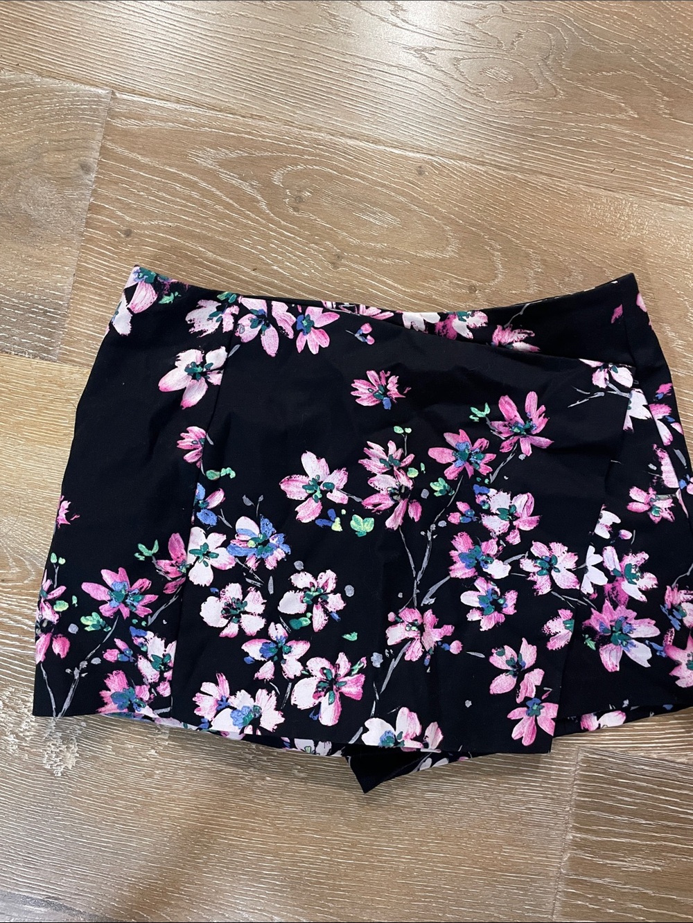 Express Black Floral Skort with Pink & Green Accents